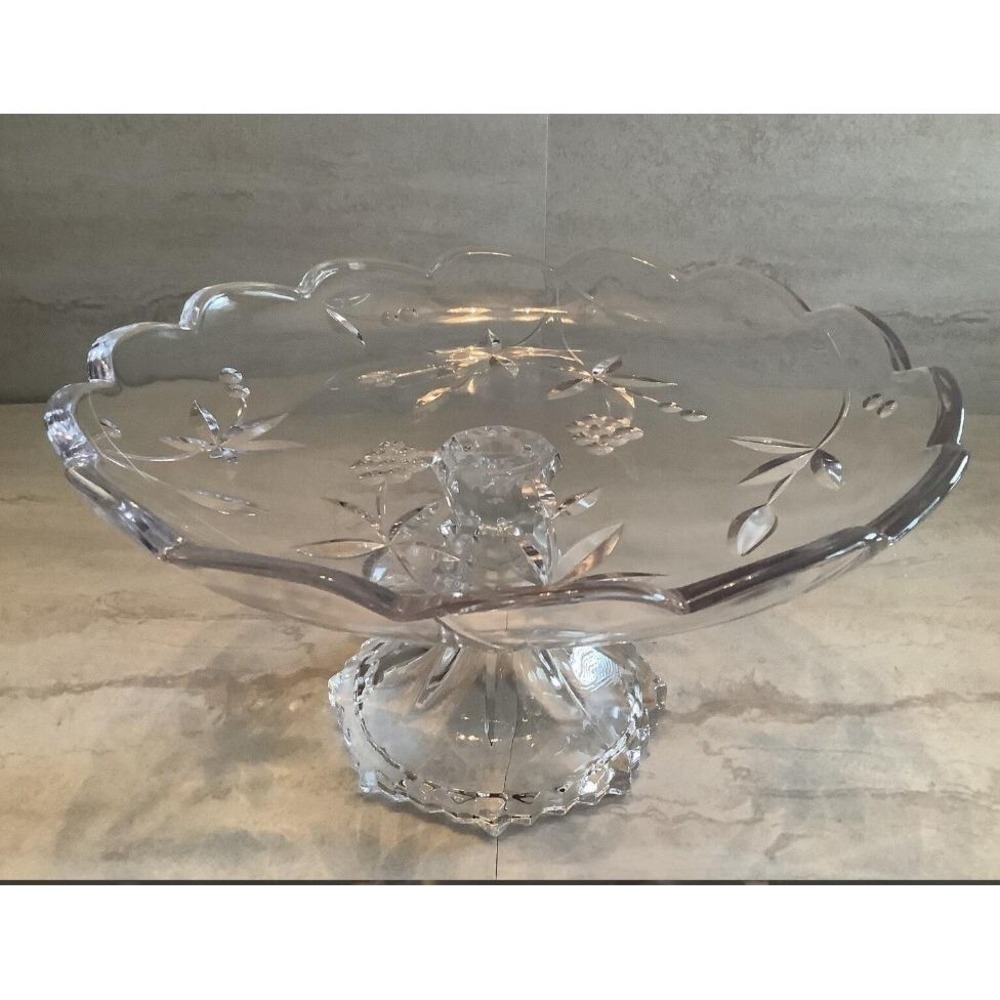 Vintage Mikasa "Garden Terrace" Berries Clear and Frosted Glass Cake Stand